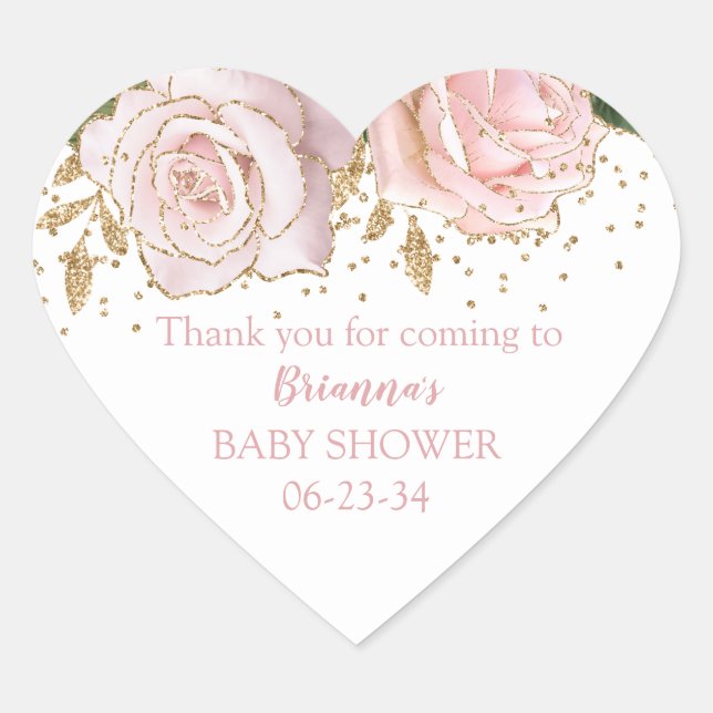Modern Cute Floral Baby Girl Shower Heart Sticker (Front)