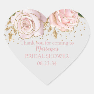 Modern Cute Floral Bridal Shower Heart Sticker