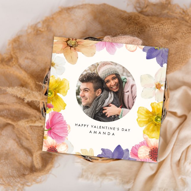 Modern cute Floral Photo Valentine's day card (Creator Uploaded)