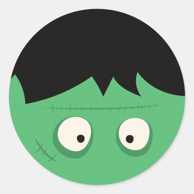 Modern Cute Frankenstein Monster Halloween Classic Round Sticker (Front)