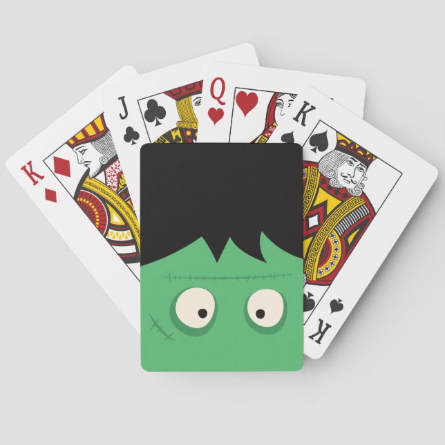 Modern Cute Frankenstein Monster Halloween Playing Cards (Back)