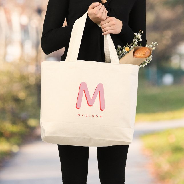 Modern Cute Fun Custom Name 3D Monogram  Large Tote Bag (Creator Uploaded)