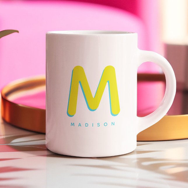 Modern Cute Fun Custom Name 3D Monogram Two-Tone Coffee Mug (Creator Uploaded)