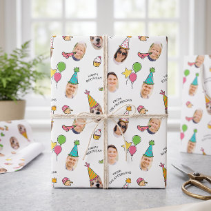 Modern Cute Funny Birthday Hats Photo Wrapping Paper