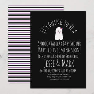 Modern Cute Ghost Ghoul Baby Shower Stripes Invitation
