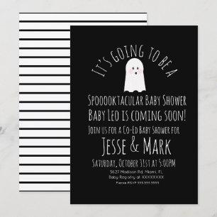 Modern Cute Ghost Ghoul Baby Shower Stripes Invitation