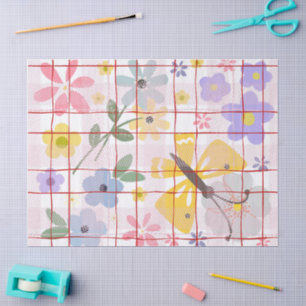 Modern cute girly botanical artwork colourful tissue paper