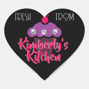 Modern Cute Girly Pink Glitter Rhinestone Cupcake Heart Sticker