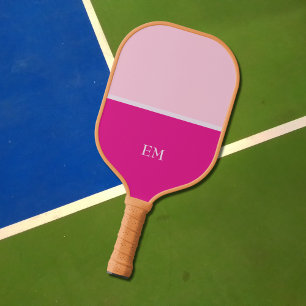 Modern Cute Girly Pink Monogrammed Initials Pickleball Paddle