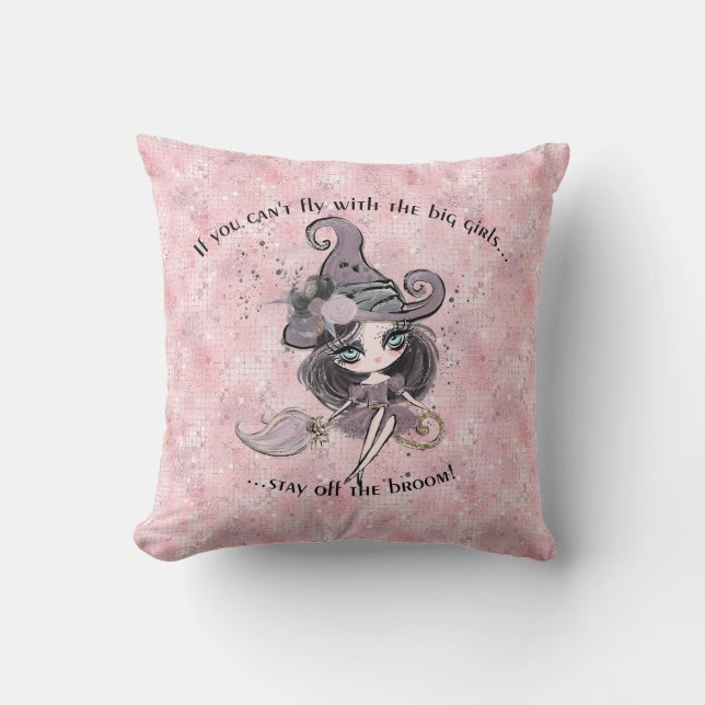 Modern Cute Girly Pink Sparkle Halloween Cushion (Front)