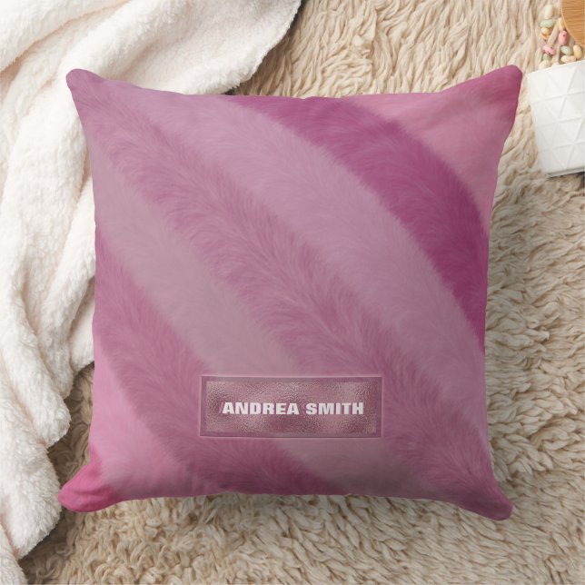 Modern Cute Girly Pink Stripe Fur Personalised  Cushion (Blanket)