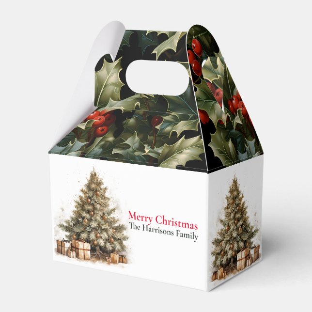 Modern Cute Gold Christmas Tree Wishes Favour Box (Front Side)