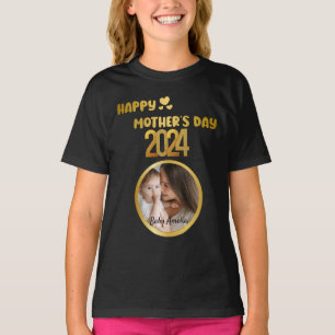 Modern Cute Golden Happy Mother's Day Photo Black T-Shirt