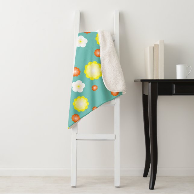 Modern cute gradient Daisy flowers pattern girly Sherpa Blanket (In Situ)