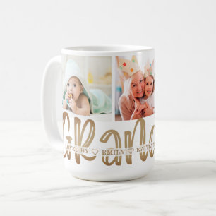 Modern Cute GRANDMA 3 Photo Personalised Gold Coffee Mug