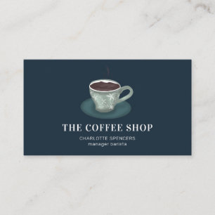 Modern cute green coffee shop blue illustration business card