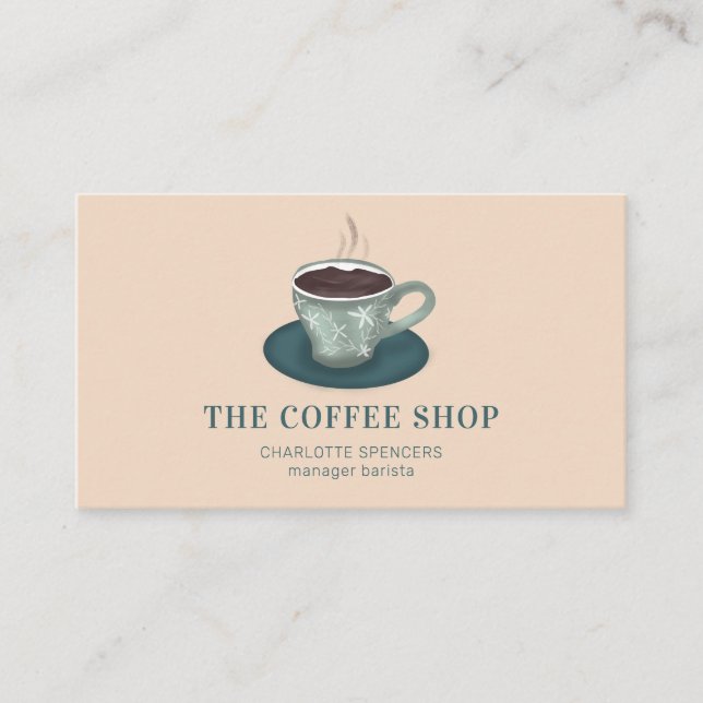 Modern cute green coffee shop cup illustration business card (Front)