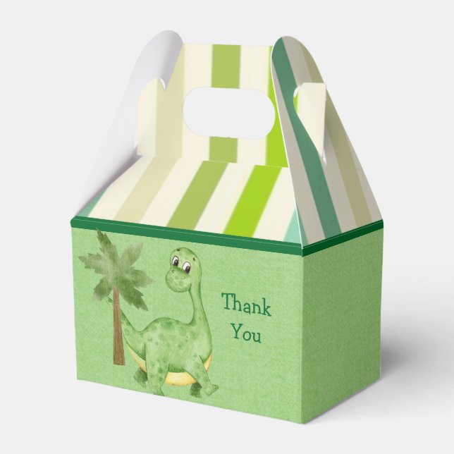Modern Cute Green Dinosaur Boy Birthday Thank You Favour Box (Front Side)