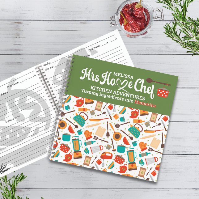 Modern Cute  Green Kitchen Tools Cooking Utensils  Notebook (Creator Uploaded)