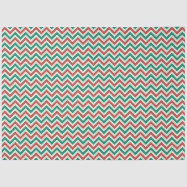 Modern Cute Green Red Zig Zag Stripes Christmas Tissue Paper (Front)