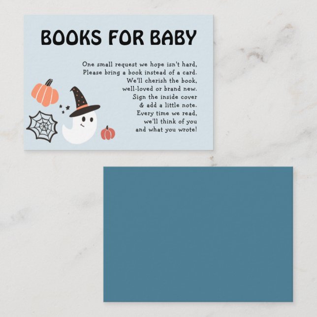 Modern Cute Halloween Books for Baby Boy Shower Enclosure Card (Front/Back)