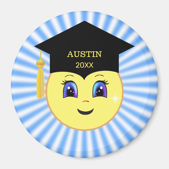 Modern Cute Happy Face Graduation Magnet (Front)