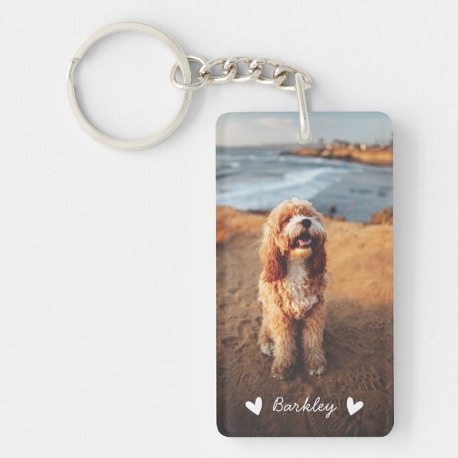 Modern Cute Hearts Personalised Two Photo | White Key Ring (Front)
