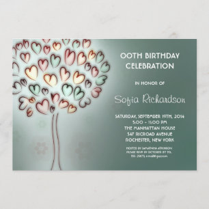 modern cute hearts tree birthday party invitation