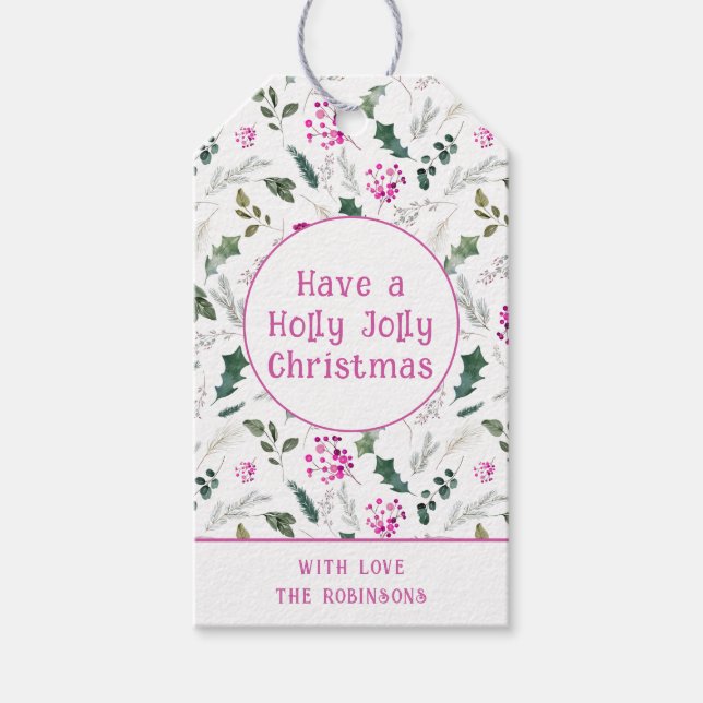 Modern Cute Holly Christmas   Gift Tags (Front)