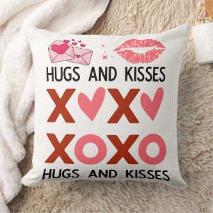 Modern Cute "Hugs & Kisses" Valentine's Typography Cushion