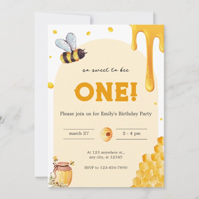 Modern Cute It’s so sweet to bee first birthday  Invitation (Front)
