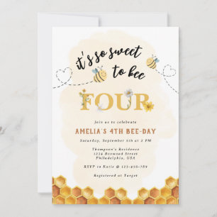 Modern Cute It’s so sweet to bee four birthday Invitation