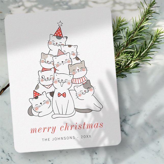 Modern Cute Kitten Cats Christmas Tree Holiday Card (Creator Uploaded)