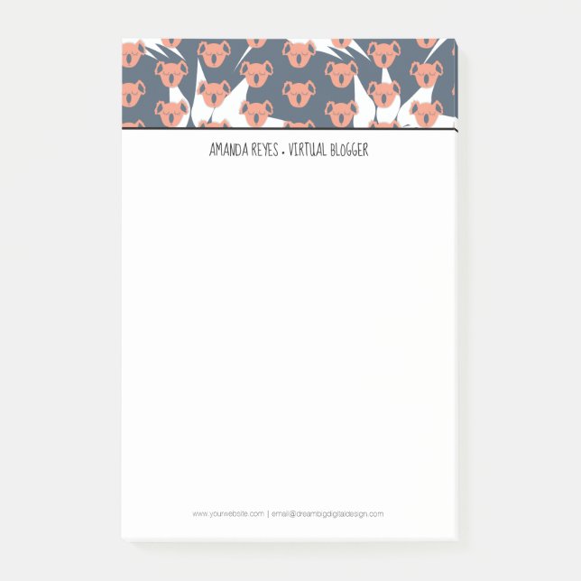 Modern Cute Koala and Tropical Leaf Post-it Notes (Front)
