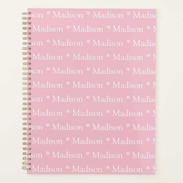 Modern cute light pink custom name pattern planner (Front)