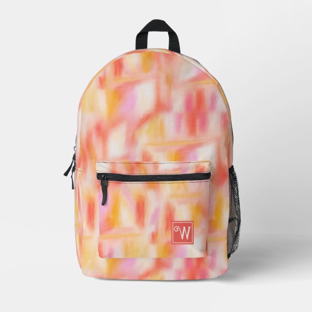 Modern Cute Light Pink Yellow Tie Dye Pattern Printed Backpack (Front)