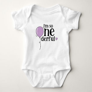 Modern Cute Lilac Ballon Onederful Birthday Baby Bodysuit