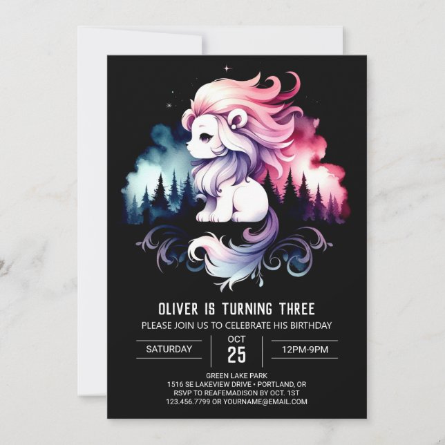 Modern Cute Lion Birthday Invitation (Front)