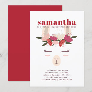 Modern Cute Llama Birthday Invitation