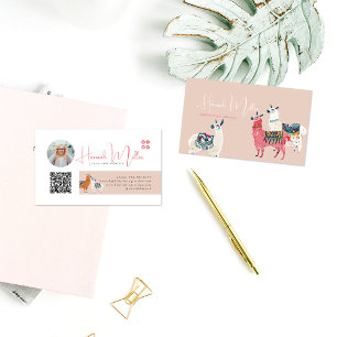Modern Cute Llamas   Photo QR Code Business Card