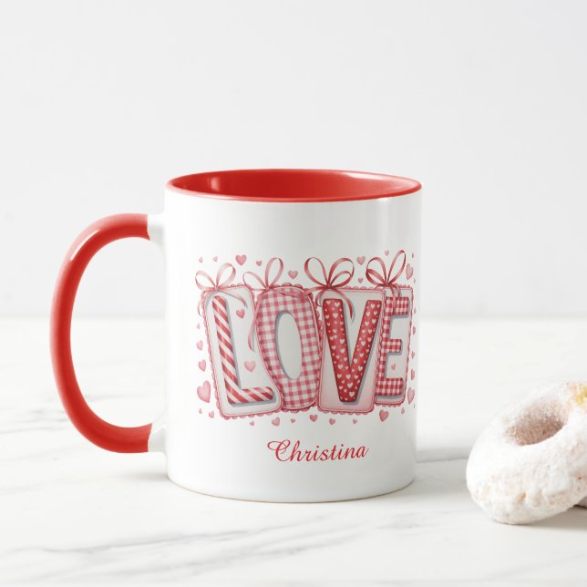 Modern Cute Love Typography Custom Name  Mug (With Donut)