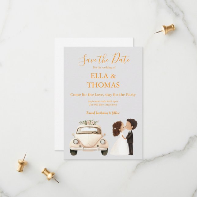 Modern Cute Marigold Text  Save The Date (Front/Back In Situ)