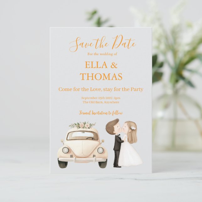 Modern Cute Marigold Text  Save The Date (Standing Front)