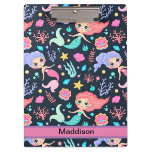 Modern Cute Mermaid Pattern Pink  Clipboard