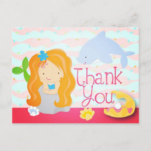 Modern Cute Mermaid Pink Birthday Party Thank You Postcard