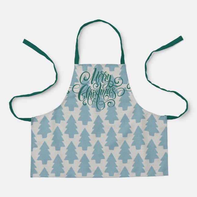 Modern Cute Merry Christmas Tree FUN Lettering Apron (Front)