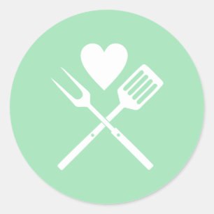 Modern Cute Mint Green White BBQ Heart Baby Shower Classic Round Sticker