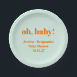 Modern Cute Mint Orange Baby Shower Custom Name Paper Plate<br><div class="desc">Modern Cute Mint Orange Baby Shower Custom Name Paper Plates</div>