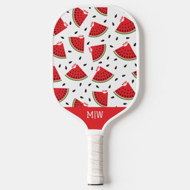 Modern Cute Monogrammed Cool Watermelon Pickleball Paddle (Front)