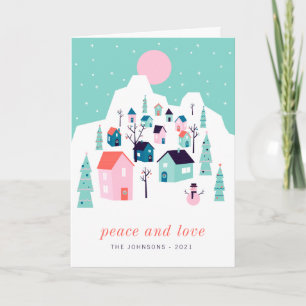 Modern Cute Nordic Winter Snow Mountain Village Card